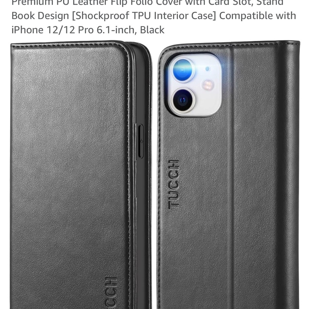 Black Leather Flip Cover for iPhone 12/12 Pro